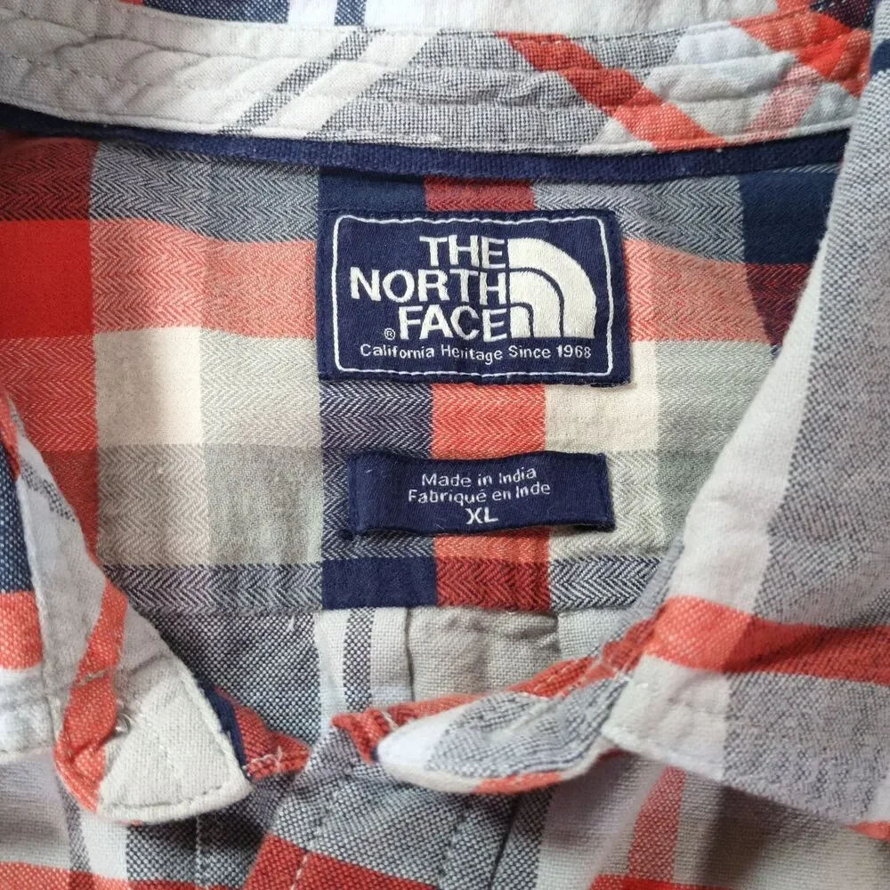 The North Face Mens XL Plaid Flannel Shirt Red Blue Gray Button Up Outdoor